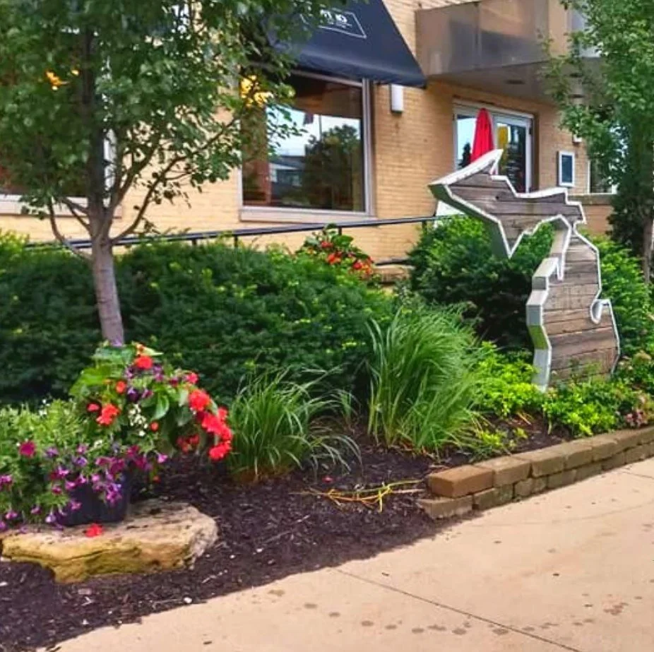 Residential house with manicured landscaping